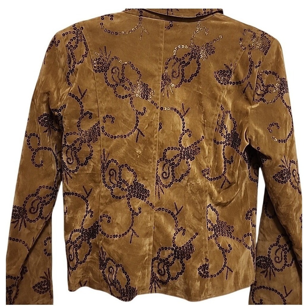 2 for $15 Vintage Bamboo Traders Blazer PM Tan Print Whimsical Bohemian Chic - Picture 5 of 9